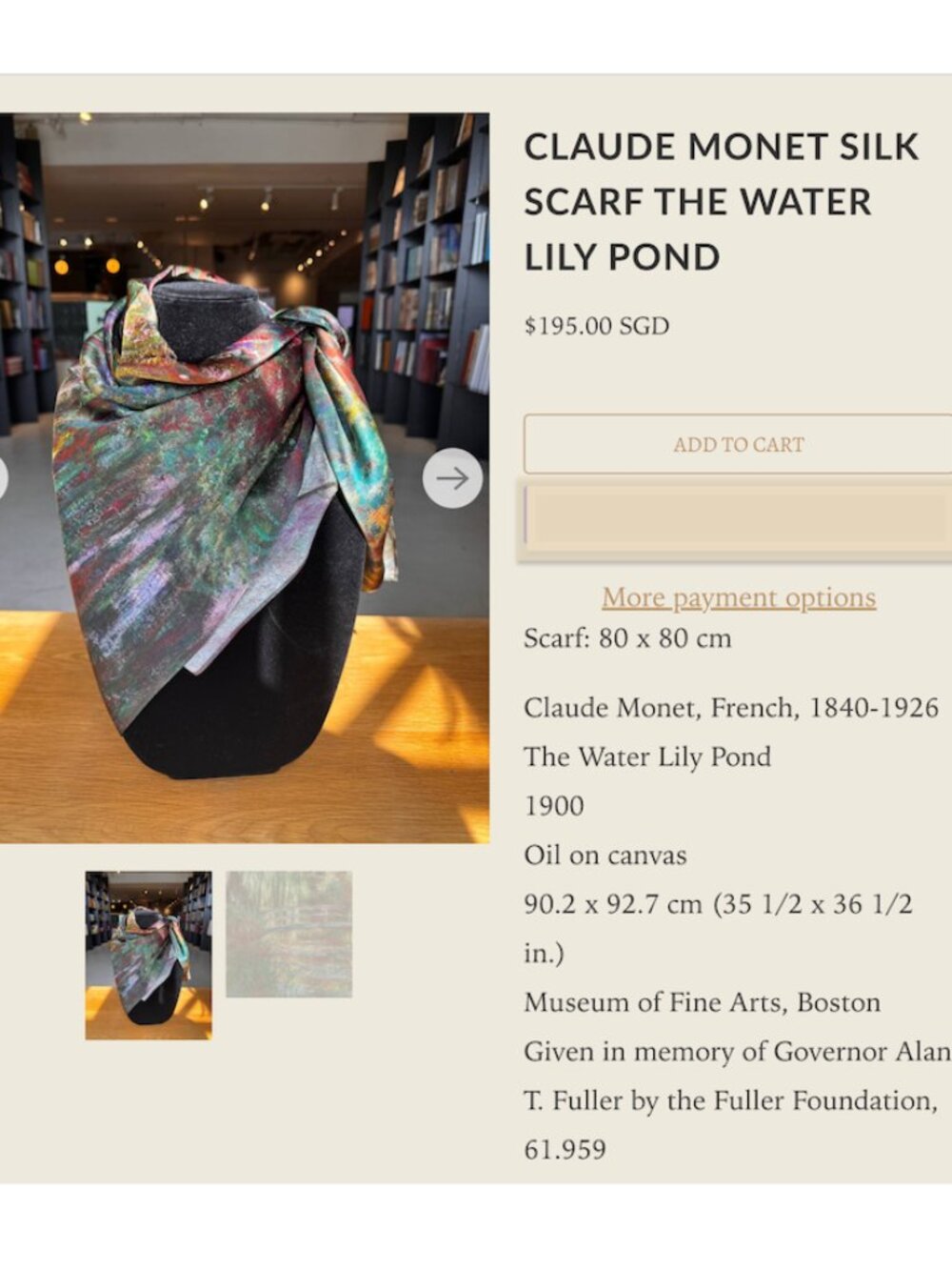Museum Fine Art Boston Claude Monet Silk Scarf Water Lilies Abstract Pattern NEW - Picture 9 of 13